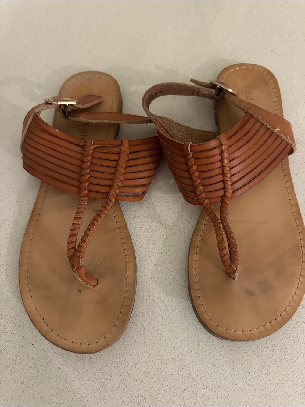 Women's Brown Leather T-Strap Sandals